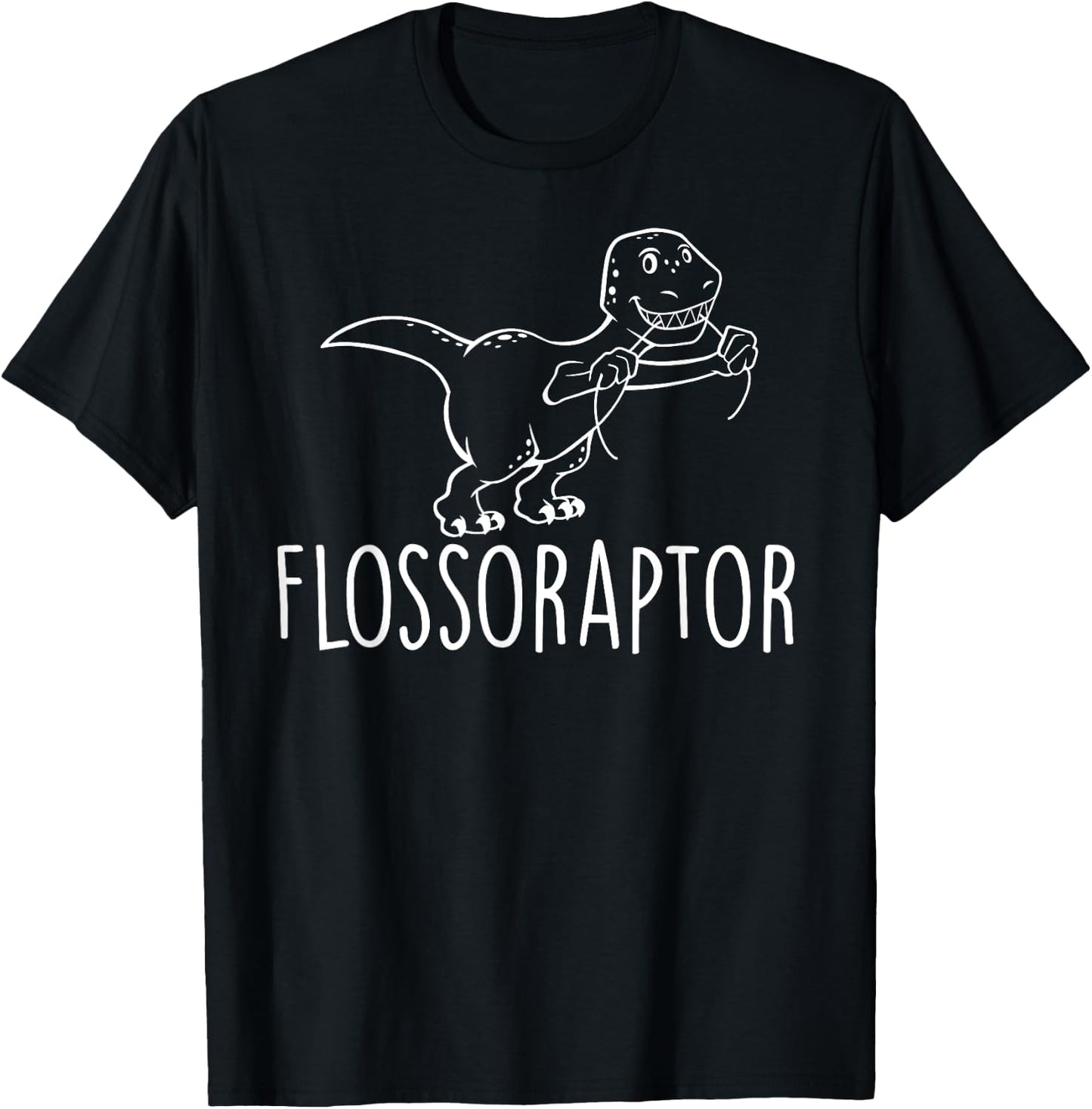 Flossoraptor Flossing Cute Dinosaur Dental Babe T Shirt T-Shirt - T-Shirt | Black