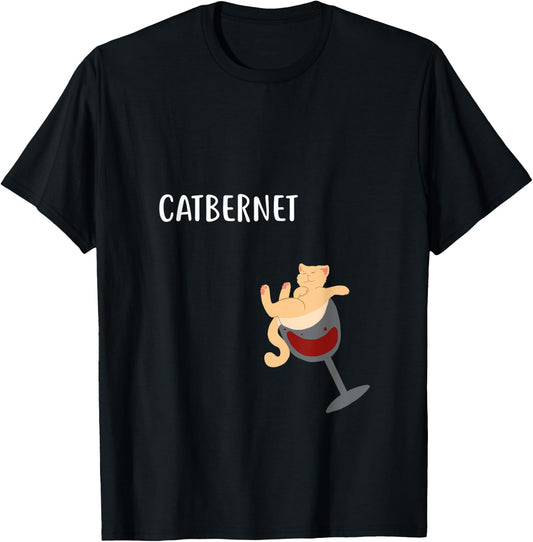 Cat In Wine Glass Shirt Catbernet Gift Men Women T-Shirt - T-Shirt | Black