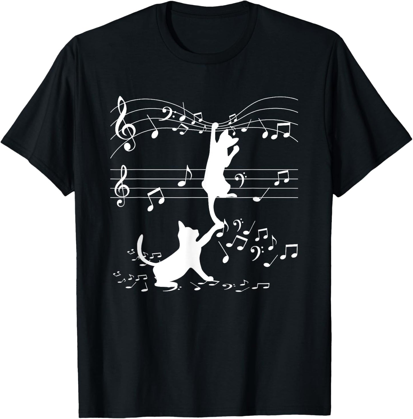 Black Cats Playing With Music Note Cat Lover Design Women T-Shirt - T-Shirt | Black
