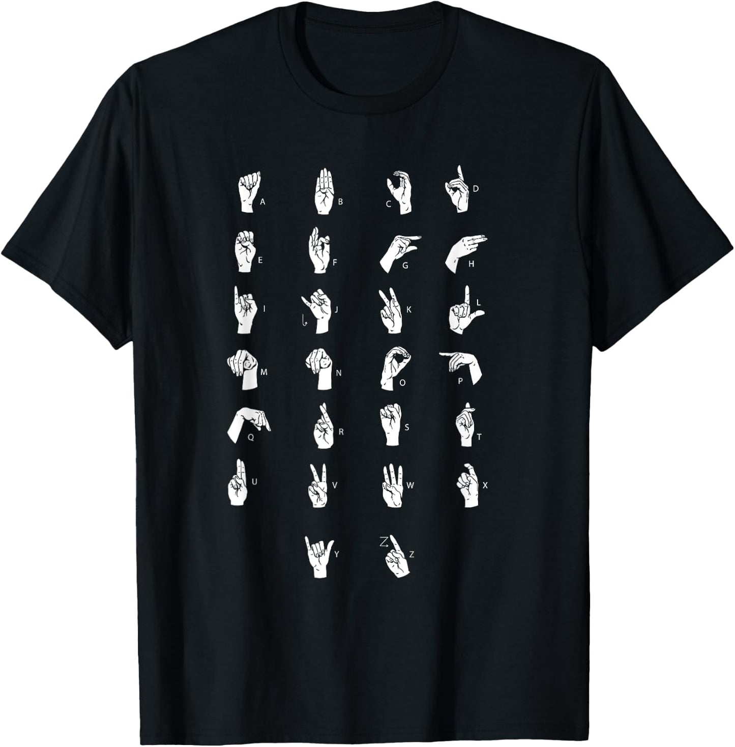 ASL Full Alphabet Shirt American Sign T shirt T-Shirt - T-Shirt | Black