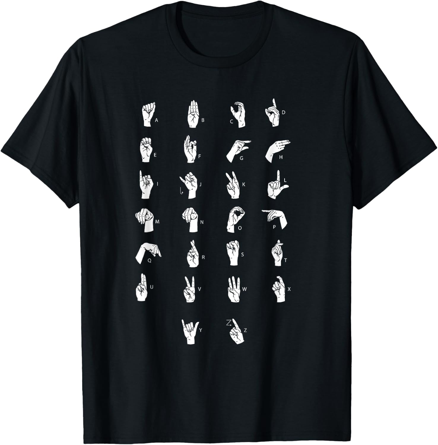 ASL Full Alphabet Shirt American Sign T shirt T-Shirt - T-Shirt | Black