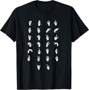 ASL Full Alphabet Shirt American Sign T shirt T-Shirt - T-Shirt | Black