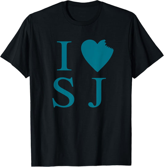 I Love San Jose Shark Bite Heart Teal Shirt T-Shirt - T-Shirt | Black