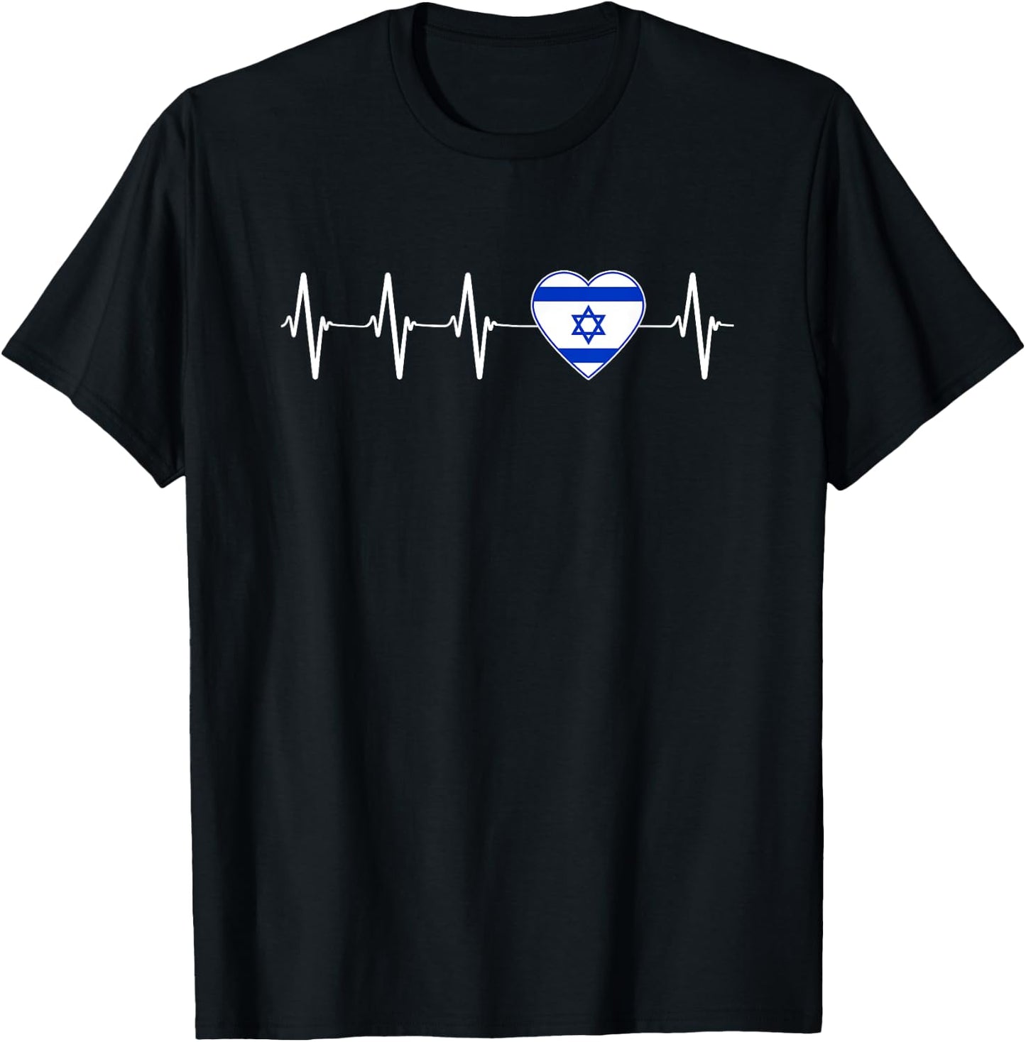 Israeli Heartbeat I Love Israel Flag Pro Jewish T-Shirt - T-Shirt | Black
