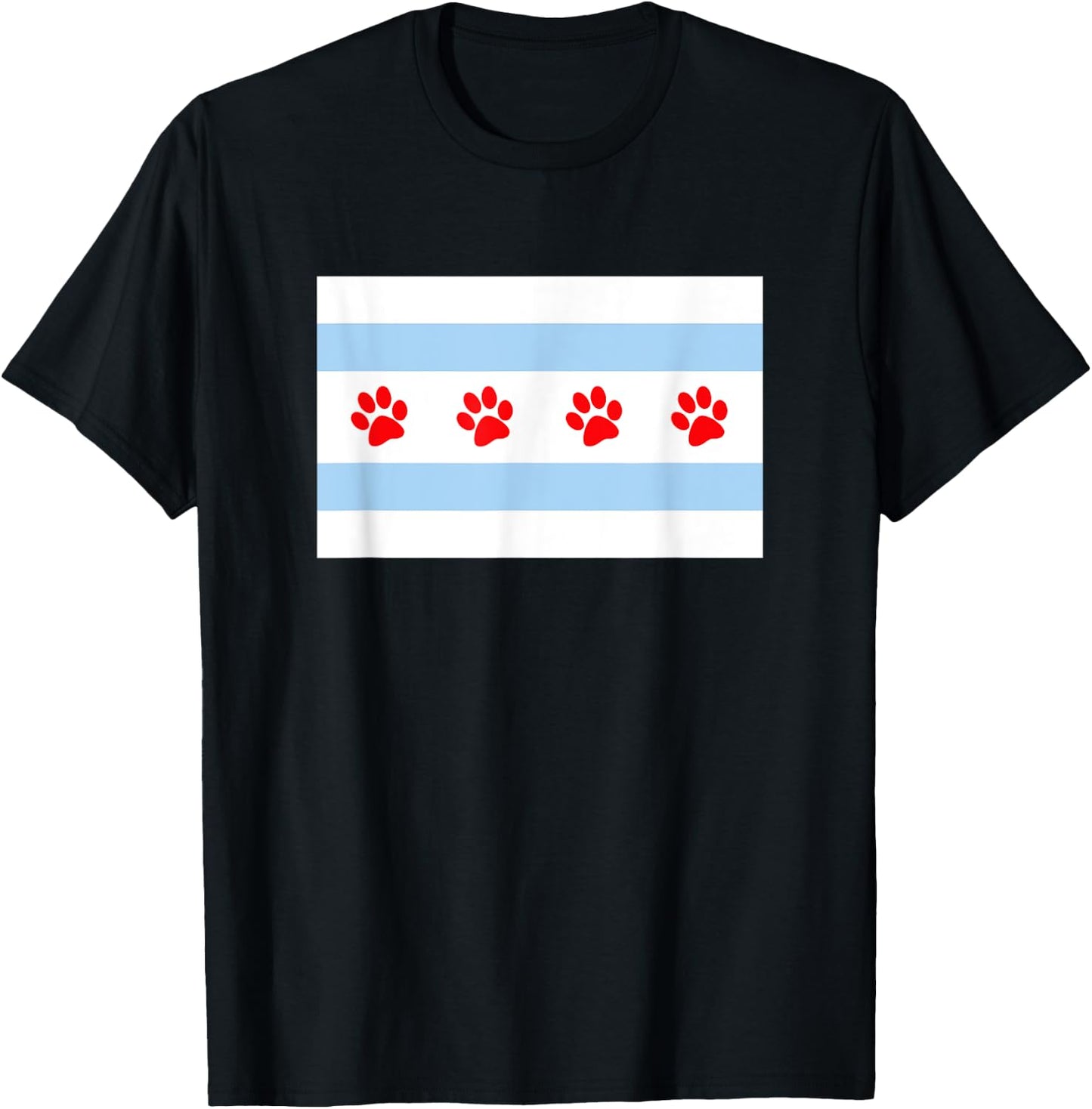 DOG LOVERS CHICAGO FLAG Paw Prints Custom T Shirt T-Shirt - T-Shirt | Black