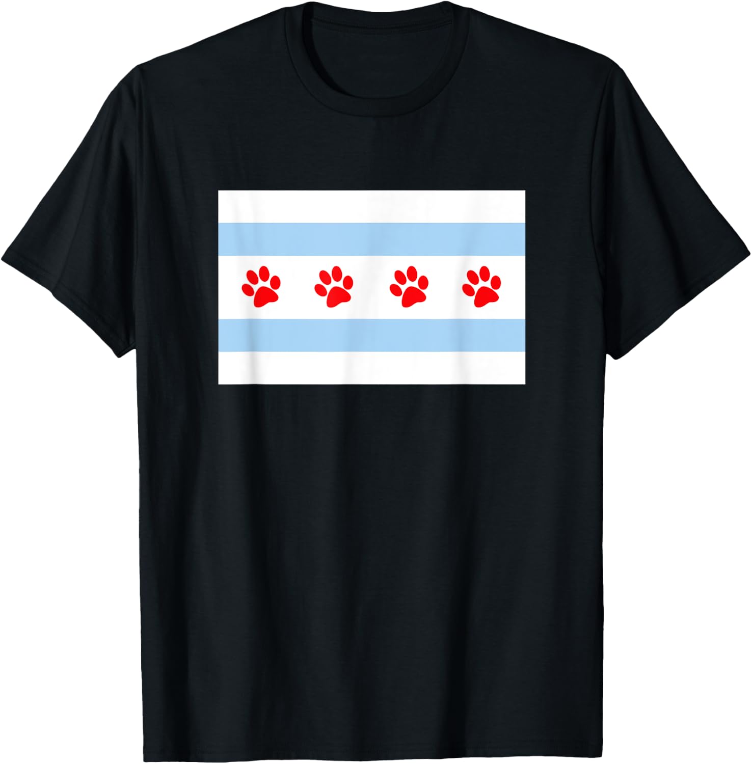 DOG LOVERS CHICAGO FLAG Paw Prints Custom T Shirt T-Shirt - T-Shirt | Black
