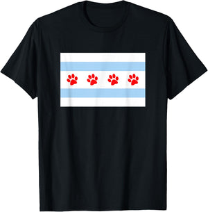 DOG LOVERS CHICAGO FLAG Paw Prints Custom T Shirt T-Shirt - T-Shirt | Black