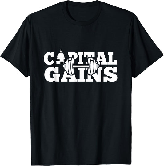 Funny Capital Gains Washington DC Fitness weightlifting T-Shirt - T-Shirt | Black