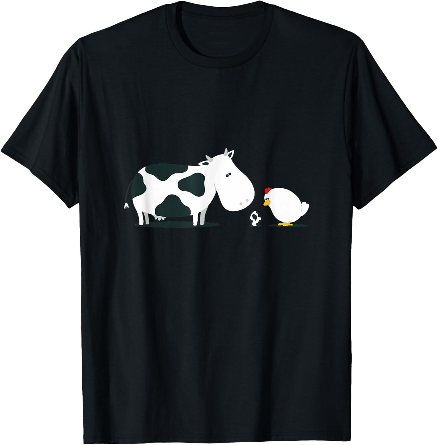 Funny and cute Cow with Chicken Cartoon with egg T-Shirt - T-Shirt | Black