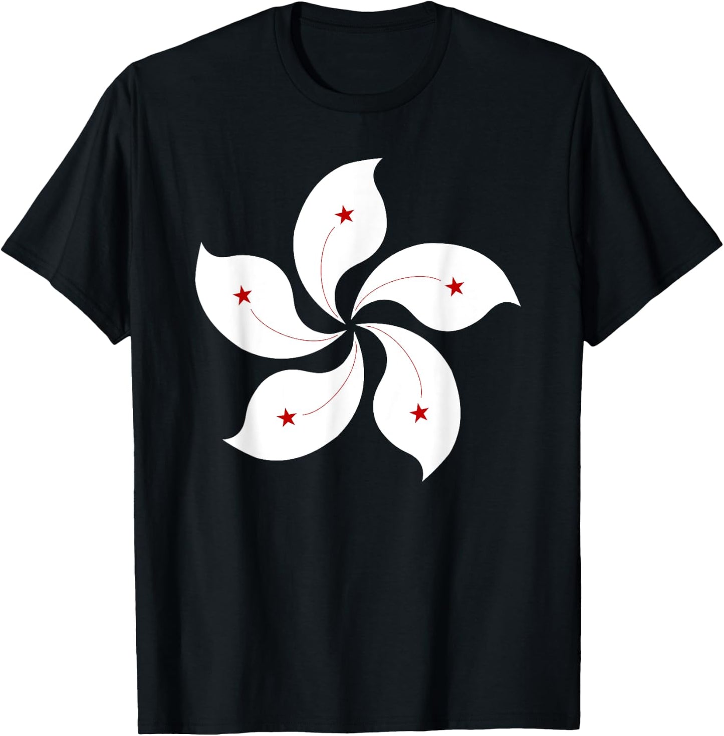 Hong Kong Flag Five Petal Orchid Flower Graphic Men Women T-Shirt - T-Shirt | Black