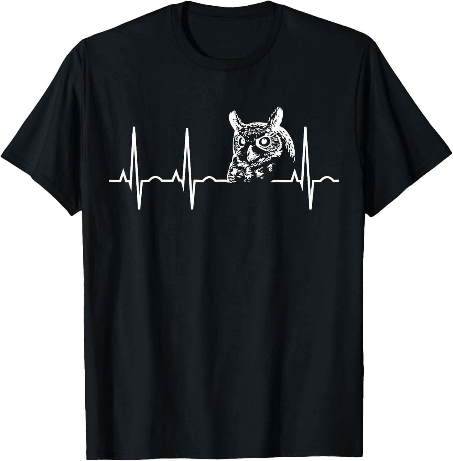 Great Horned Owl Shirt -Owl Lover Heartbeat Gift T-Shirt - T-Shirt | Black