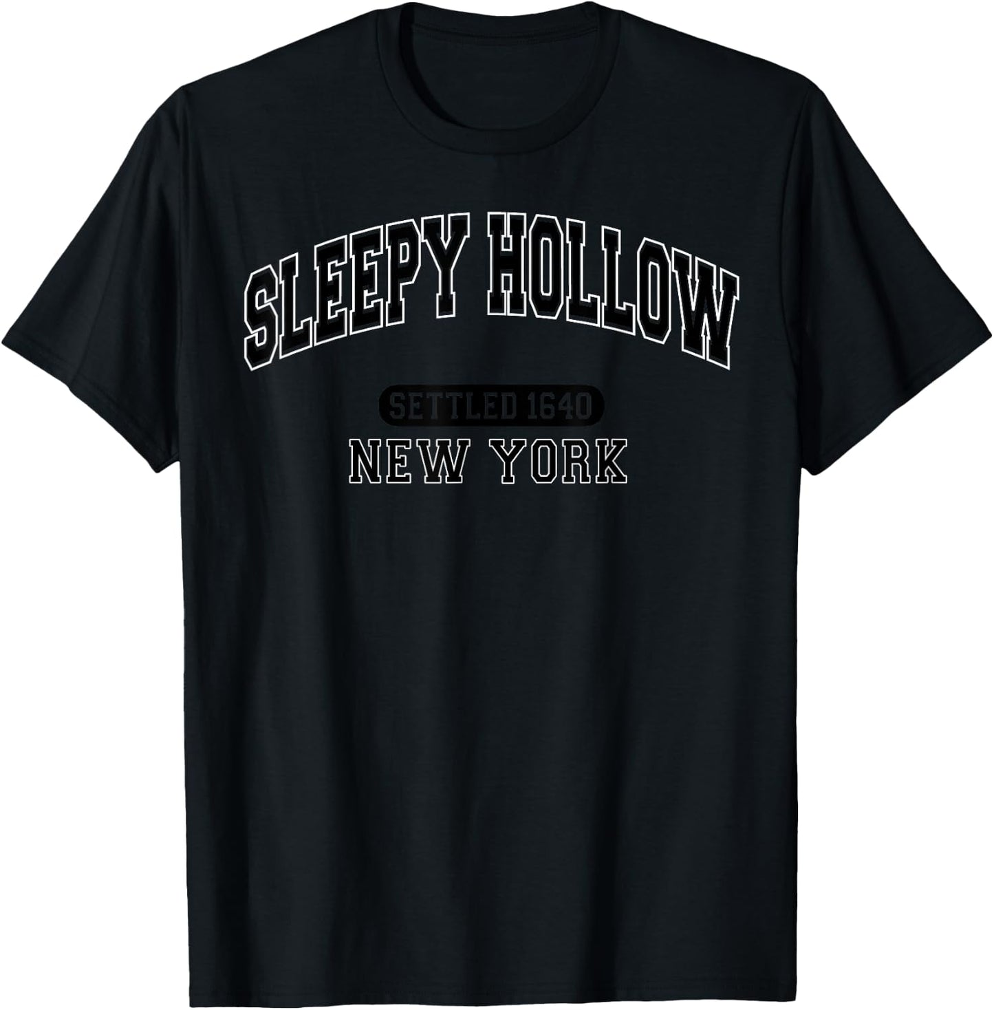 Sleepy Hollow New York Settled 1640 Vintage Sports Black T-Shirt - T-Shirt | Black