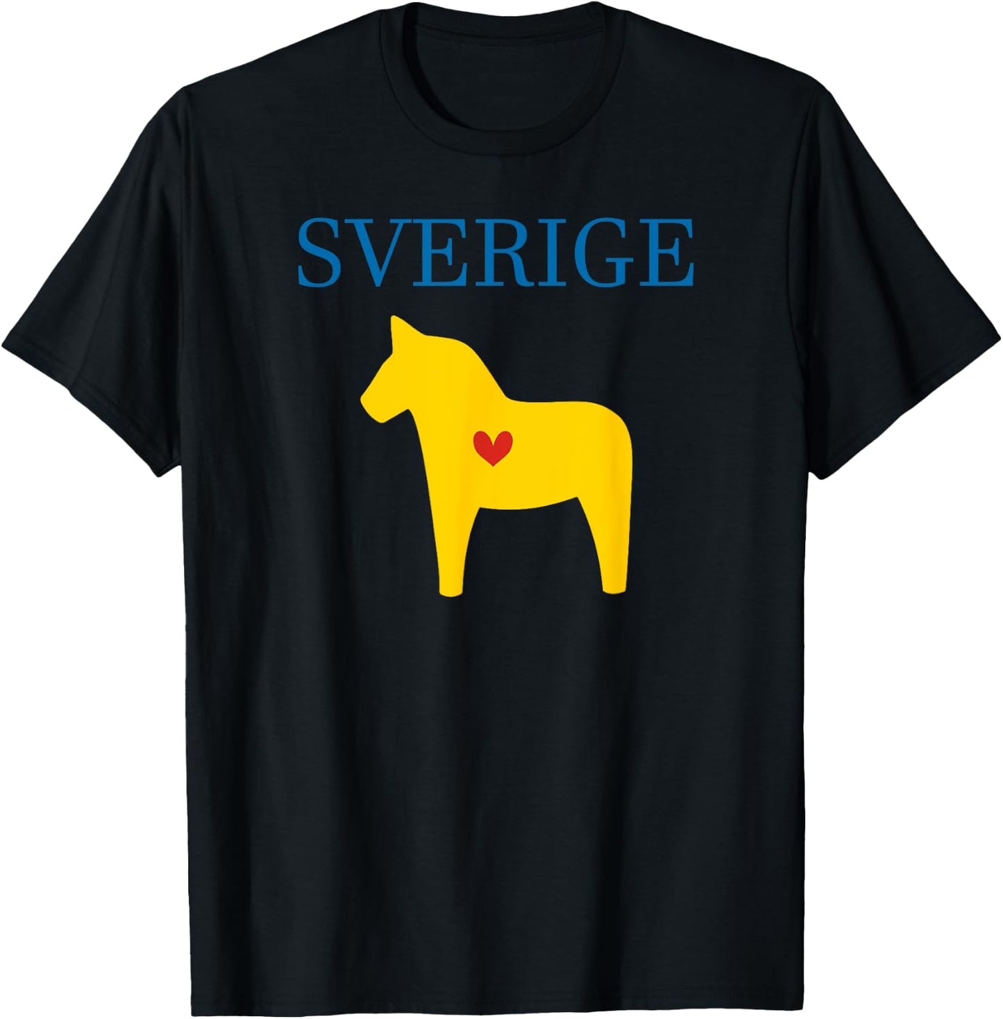 Swedish Dala Horse Midsommar Heart Sverige T Shirt T-Shirt - T-Shirt | Black