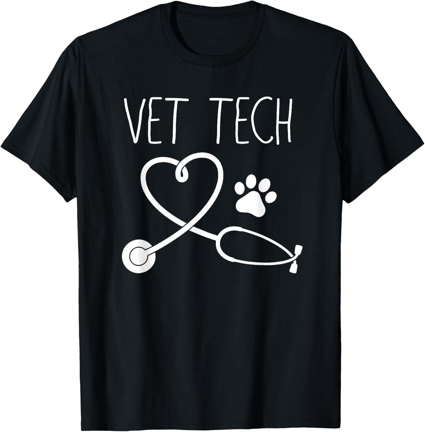 VET TECH LOVE , Animal Love Care Paw Print Gift T-Shirt - T-Shirt | Black