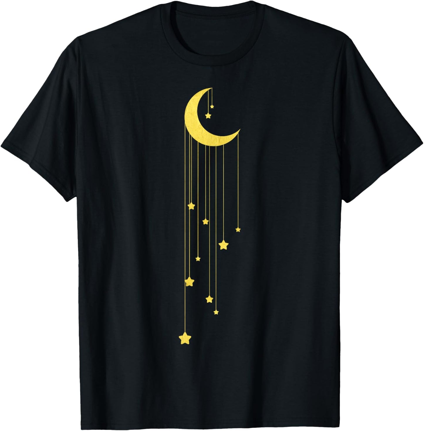 Gold Moon And Falling Stars Graphic T-Shirt - T-Shirt | Black