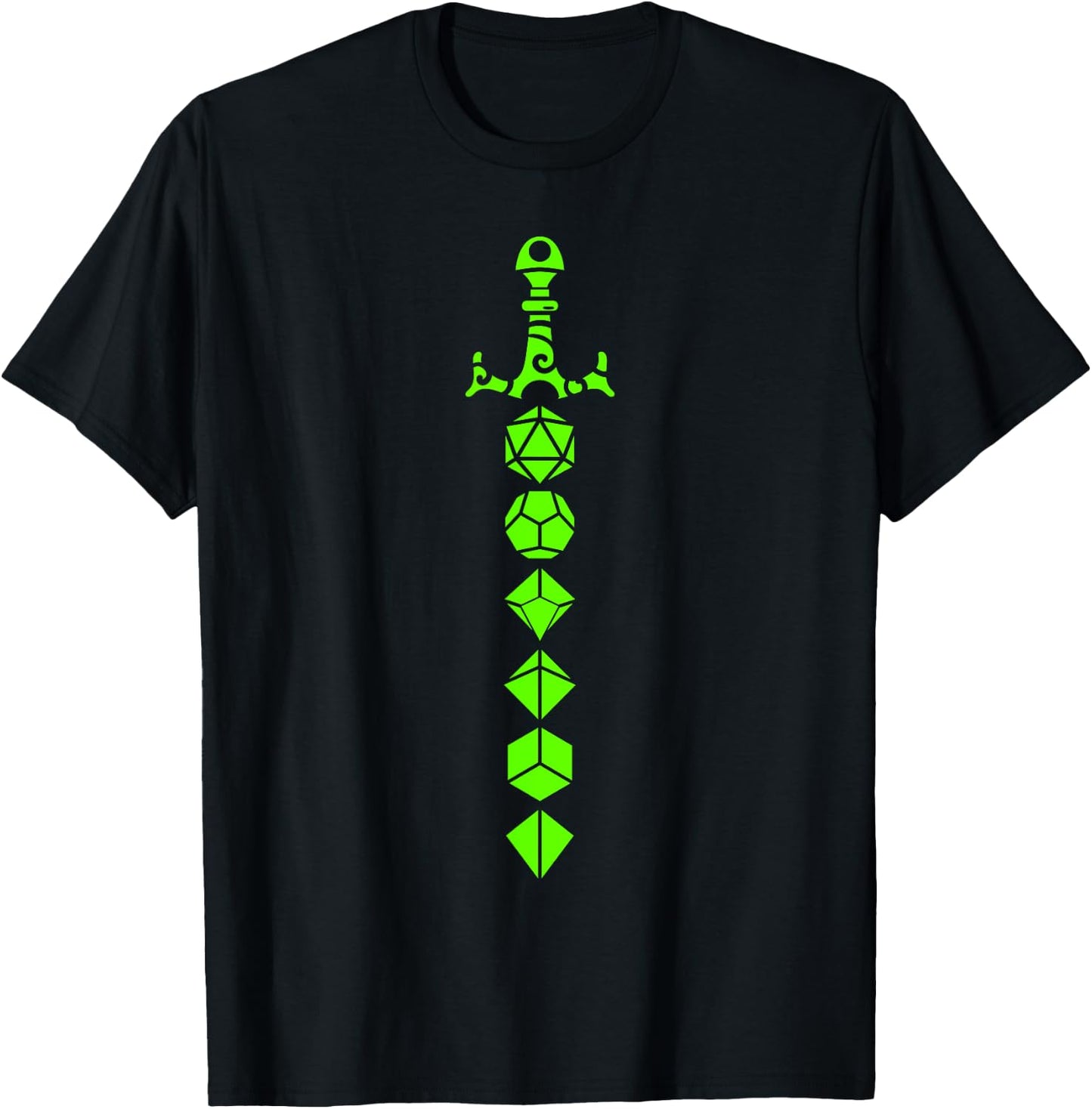 Nerdy Polyhedral Dice Set Sword Geeky Minimalist D20 T-Shirt - T-Shirt | Black