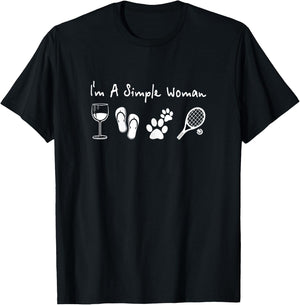 Wine Flip Flops Dog And Tennis I'm A Simple Woman Shirt T-Shirt - T-Shirt | Black