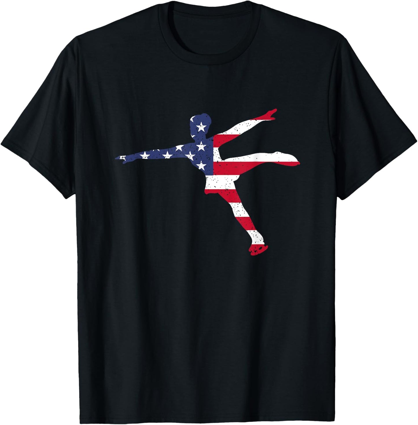 American USA Flag Ice Figure Skating Patriotic Gift Women Kids Men T-Shirt - T-Shirt | Black