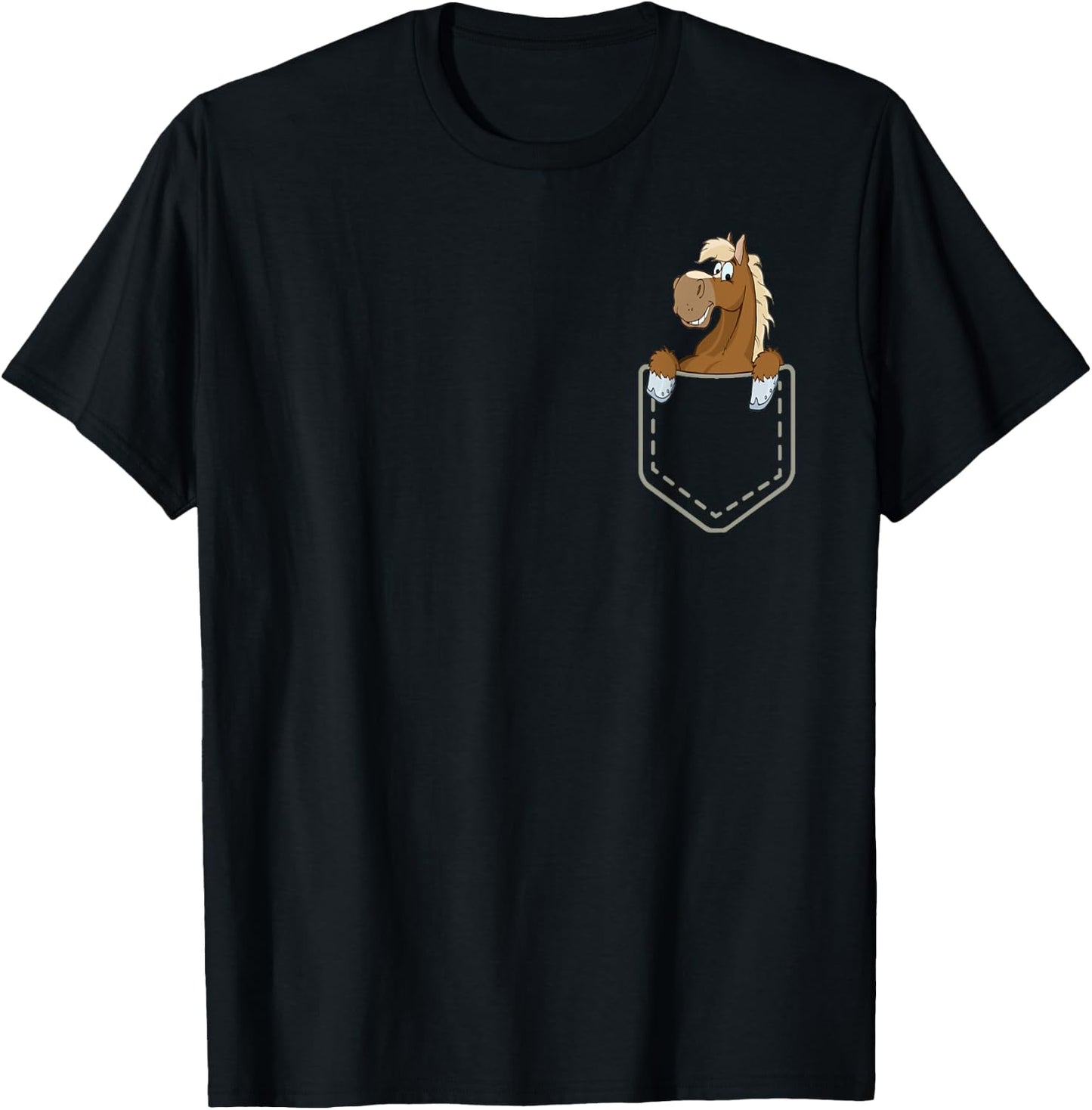 Graphic Horse Pocket Funny Horse in Pocket T shirt T-Shirt - T-Shirt | Black