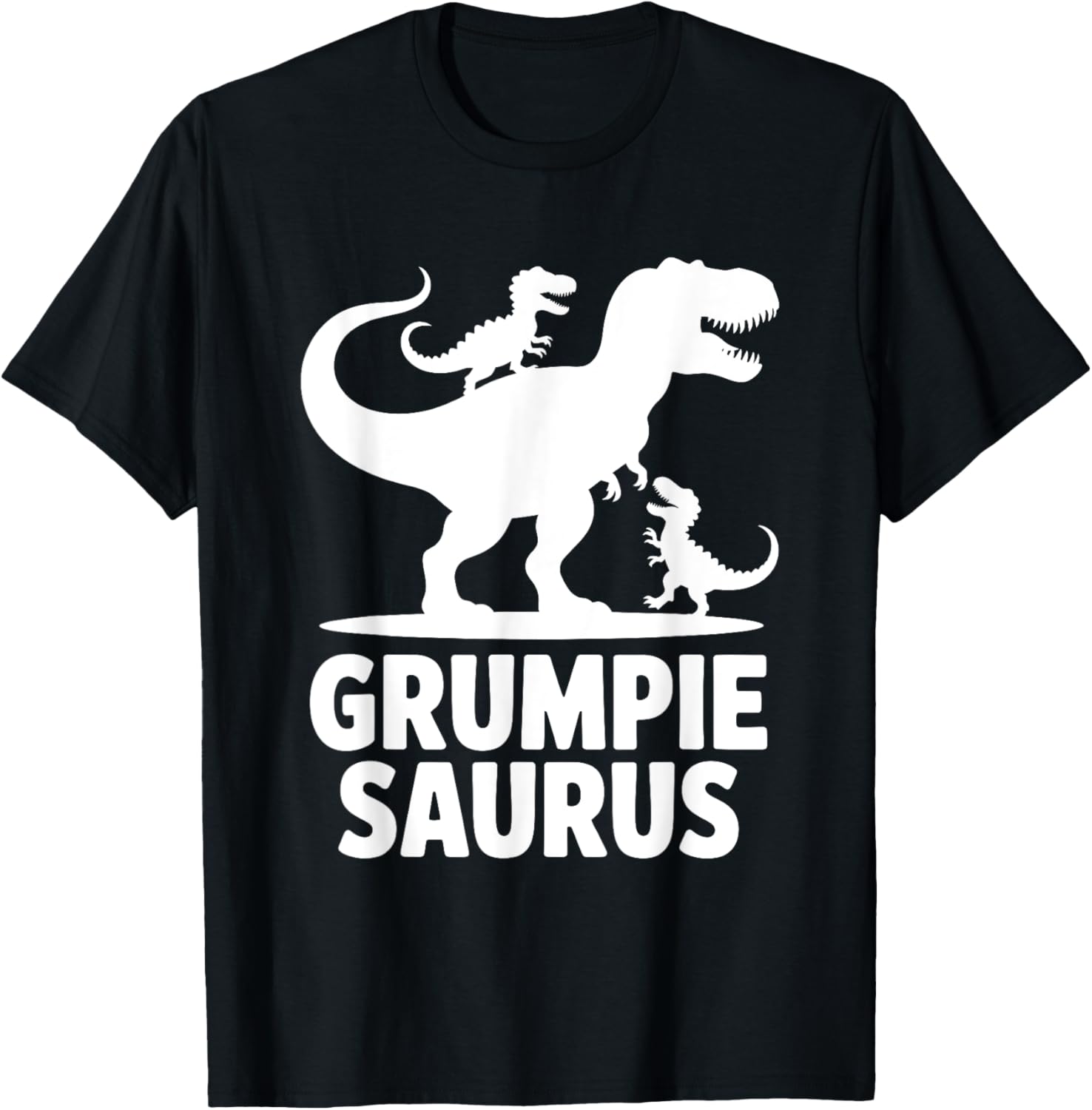 Grumpie Saurus Dinosaur Grandpa Of Two Grandkids Dino Family T-Shirt - T-Shirt | Black