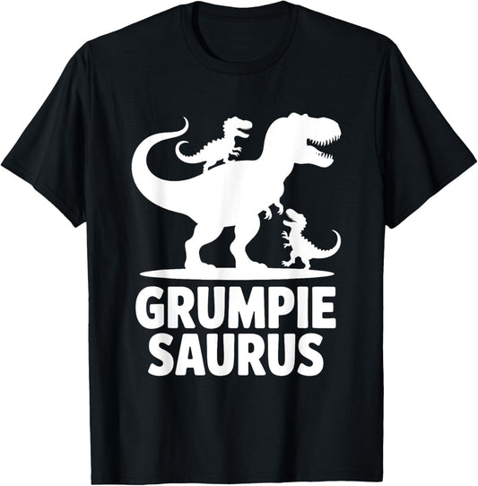 Grumpie Saurus Dinosaur Grandpa Of Two Grandkids Dino Family T-Shirt - T-Shirt | Black