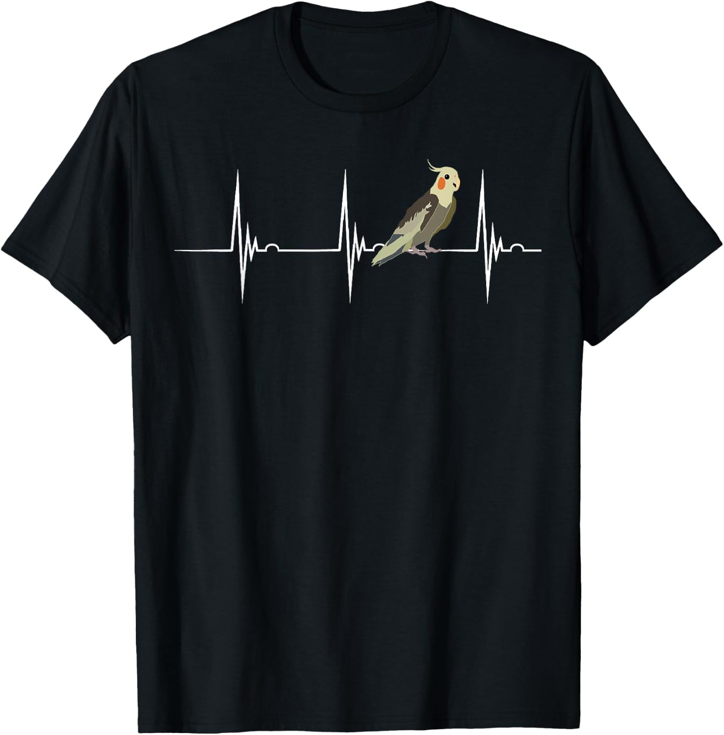 Cockatiel Heartbeat EKG Pulseline Avian Parrot Birds T-Shirt - T-Shirt | Black