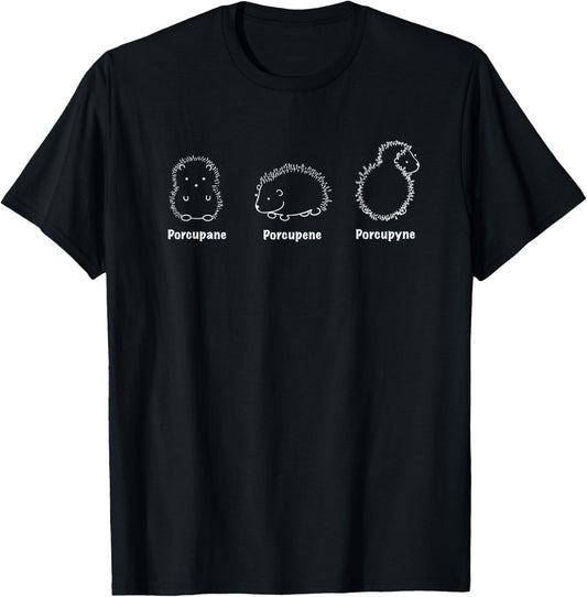 Cute Chemistry Elimination Reaction Joke with Porcupines T-Shirt - T-Shirt | Black