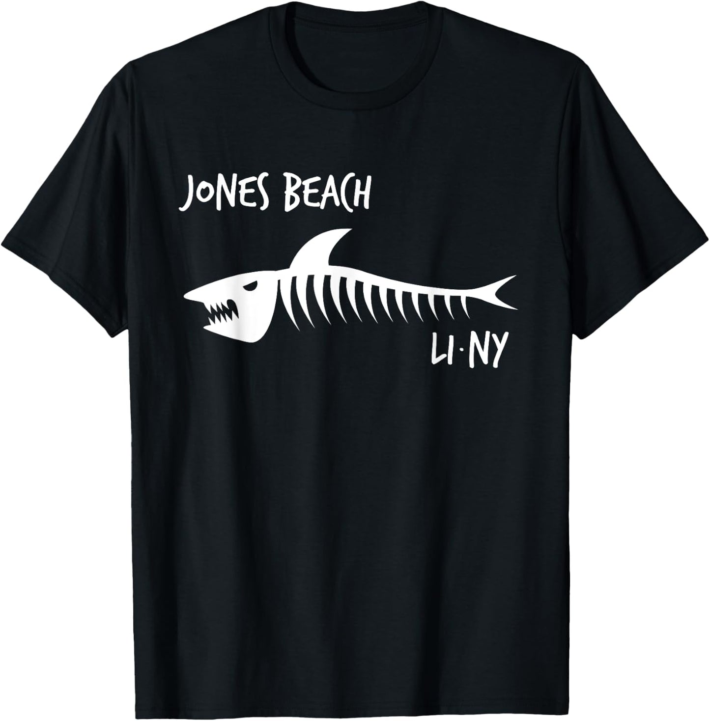 Jones Beach LI NY Shark Skeleton White Print Women Kids T-Shirt - T-Shirt | Black