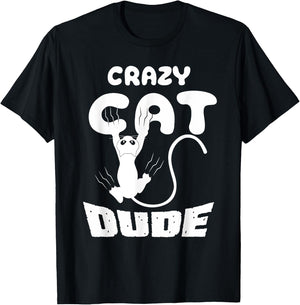 Crazy Cat Dude T Shirt funny Kitty T-Shirt - T-Shirt | Black