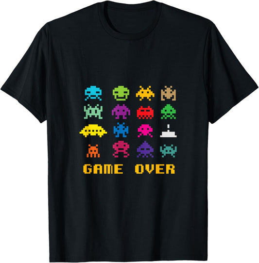 Game Over Retro Alien Invaders 80s 8-bit Video Game T-Shirt - T-Shirt | Black