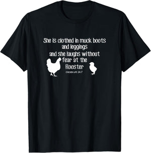 She Is Clothed In Muck Boots And Leggings T-Shirt - T-Shirt | Black