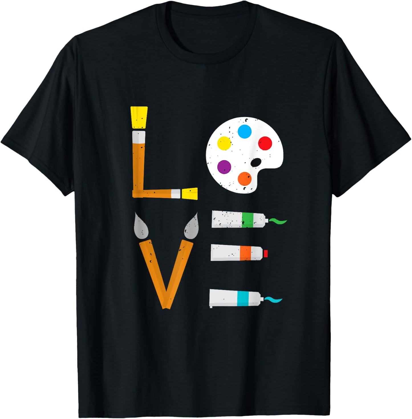 I Love Art Cute Paintbrush Paint Tubes Palette Colourful Art T-Shirt - T-Shirt | Black