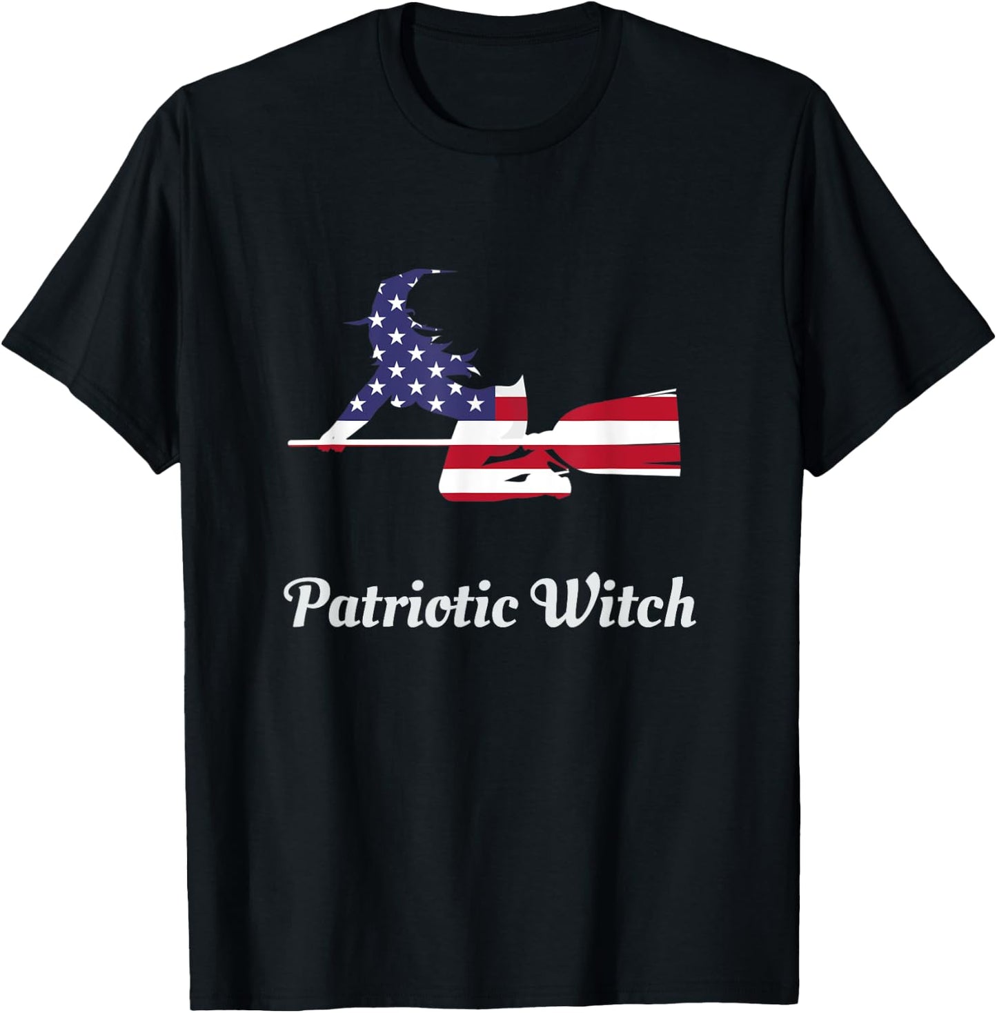 Halloween Patriotic Witch T Shirt - USA American Flag Women Kids Men T-Shirt - T-Shirt | Black