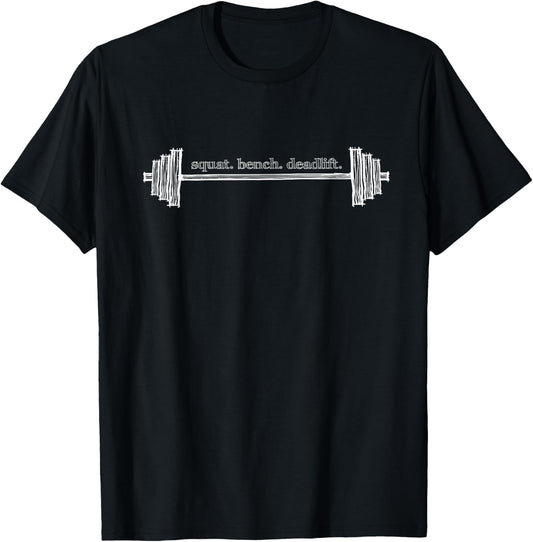 Powerlifting Squat Bench Deadlift Gifts Strength Training Barbell Weightlifting Retro Gym T-Shirt - T-Shirt | Black