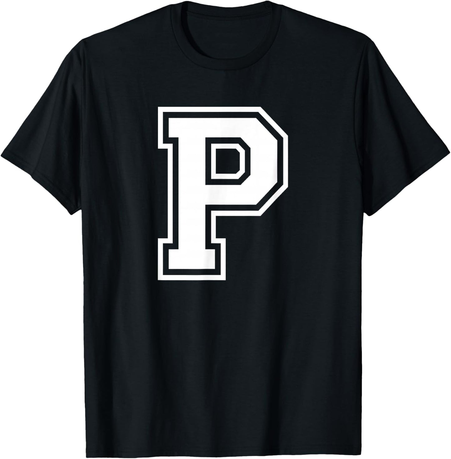 Letter P Name Initial Varsity Alphabet Monogram T-Shirt - T-Shirt | Black
