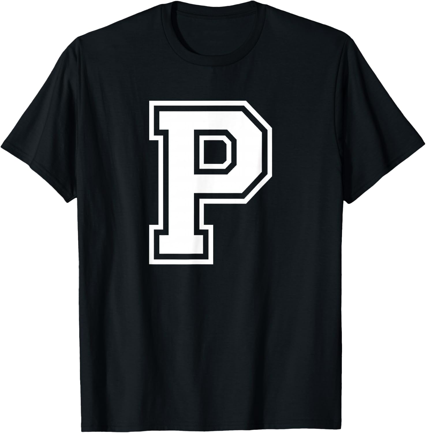 Letter P Name Initial Varsity Alphabet Monogram T-Shirt - T-Shirt | Black