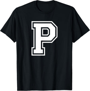 Letter P Name Initial Varsity Alphabet Monogram T-Shirt - T-Shirt | Black