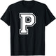 Letter P Name Initial Varsity Alphabet Monogram T-Shirt - T-Shirt | Black