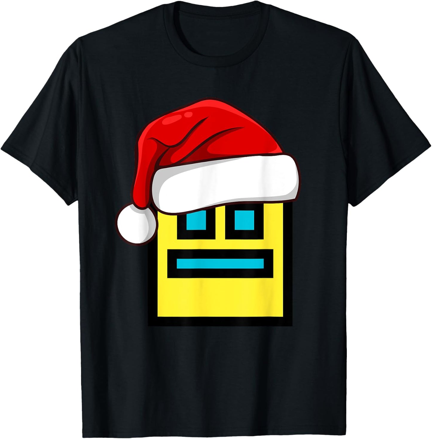 Dash Geometry Repeat Christmas Santa Hat Game Video Gamer T-Shirt - T-Shirt | Black