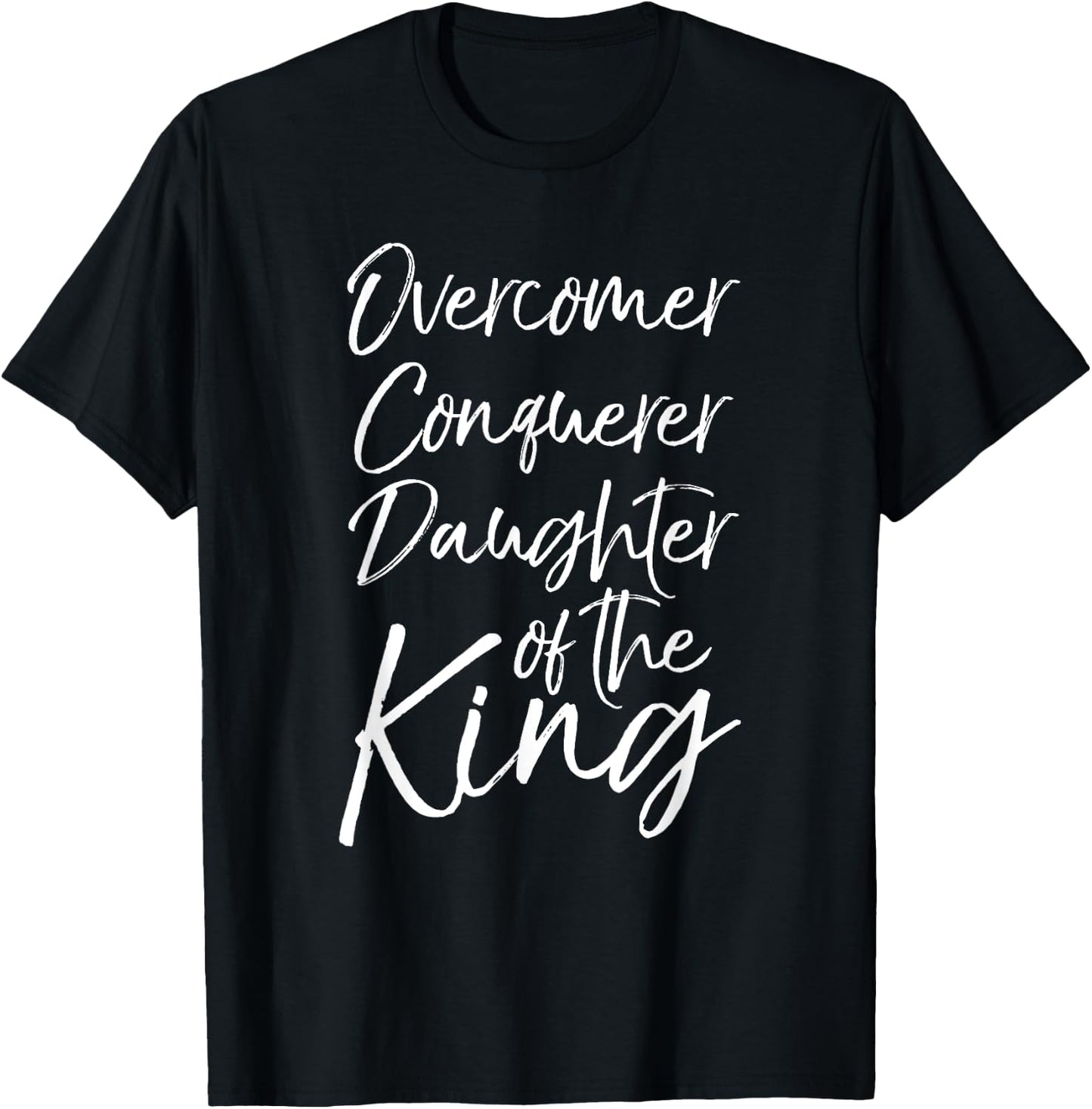 P37 Design Studio Jesus Shirts Cute Christian Women's Black Small Modern Crew Collar Short Sleeve Classic Fit Daughter of the King Overcomer Conquerer T-Shirt - T-Shirt | Black