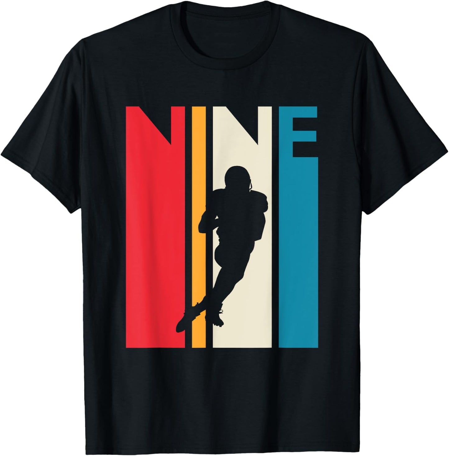 9th Birthday Gift Nine Vintage Football Birthday 9 Year Old T-Shirt - T-Shirt | Black