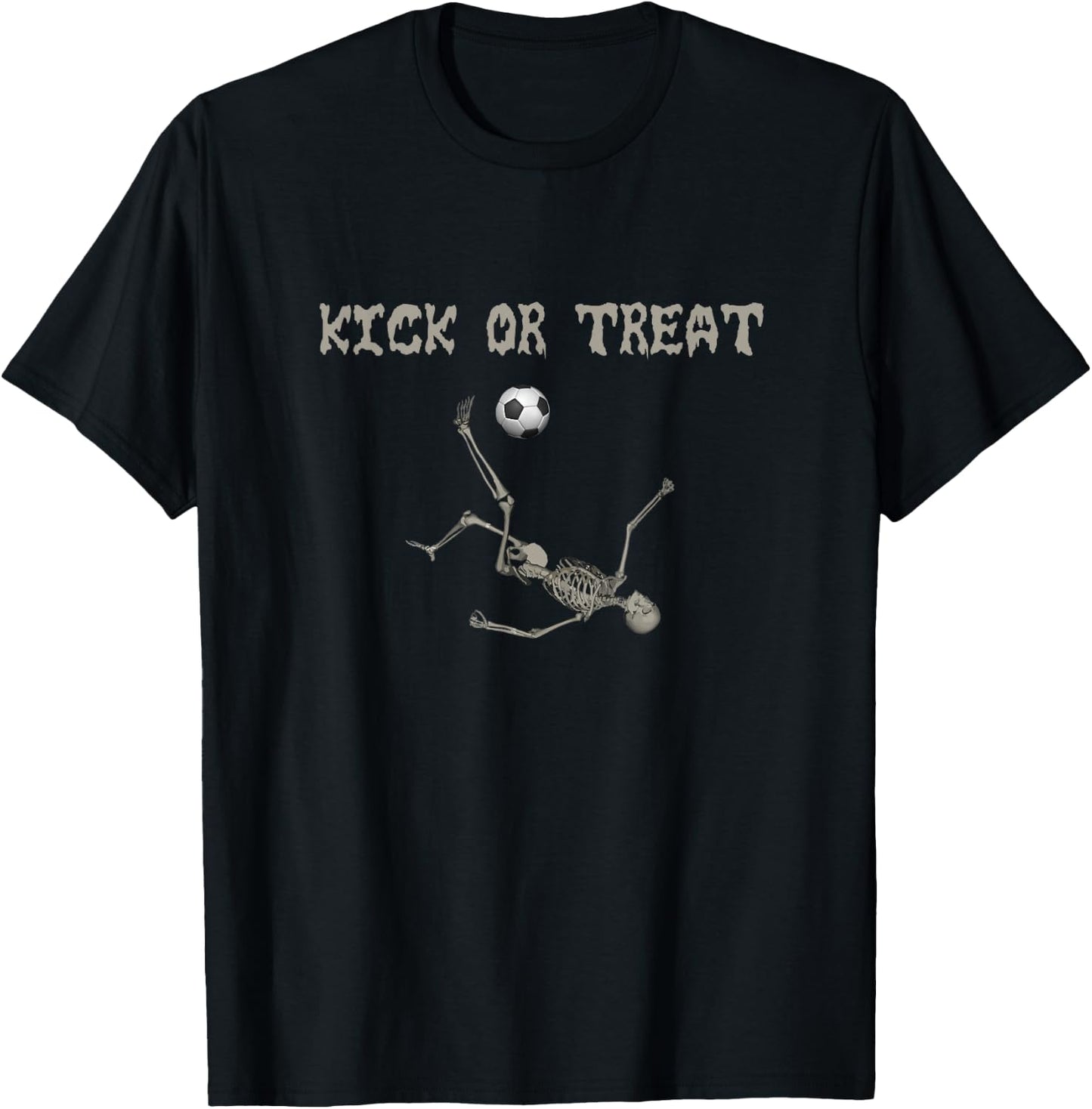 KICK OR TREAT!Skeleton Soccer Football Funny Halloween Shirt T-Shirt - T-Shirt | Black