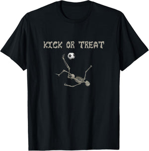 KICK OR TREAT!Skeleton Soccer Football Funny Halloween Shirt T-Shirt - T-Shirt | Black