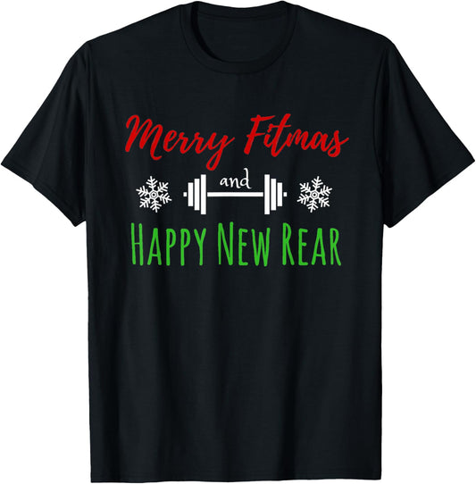 Merry Fitmas and Happy New Rear Fitness Funny T-Shirt - T-Shirt | Black
