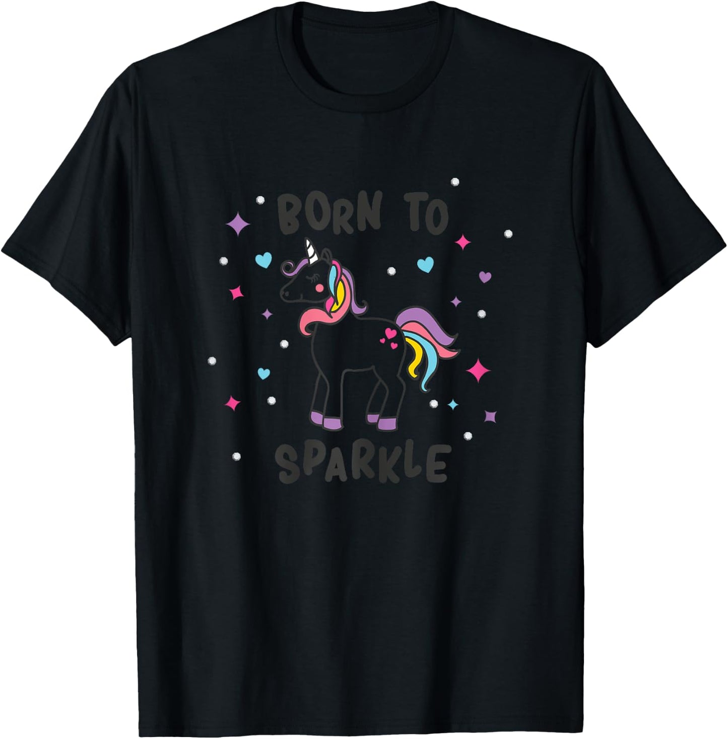 Born To Sparkle Unicorn Cute Girl's T-Shirt - T-Shirt | Black