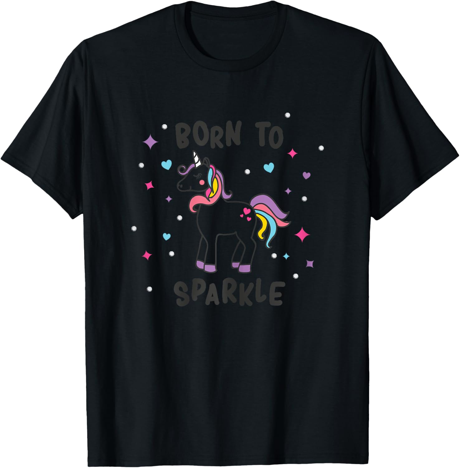 Born To Sparkle Unicorn Cute Girl's T-Shirt - T-Shirt | Black