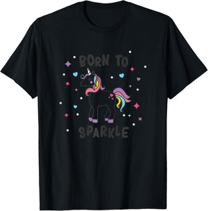 Born To Sparkle Unicorn Cute Girl's T-Shirt - T-Shirt | Black