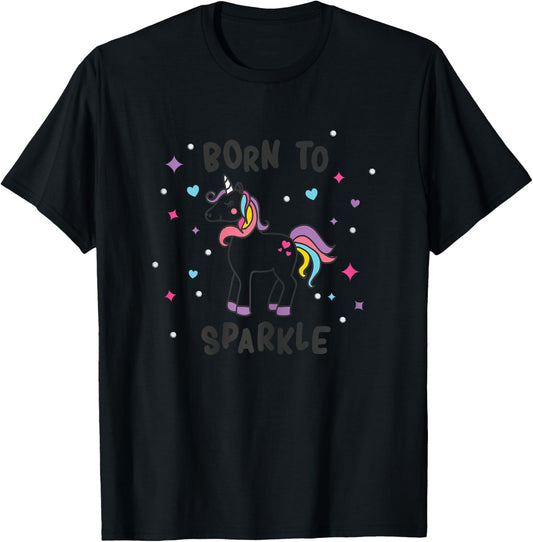 Born To Sparkle Unicorn Cute Girl's T-Shirt - T-Shirt | Black