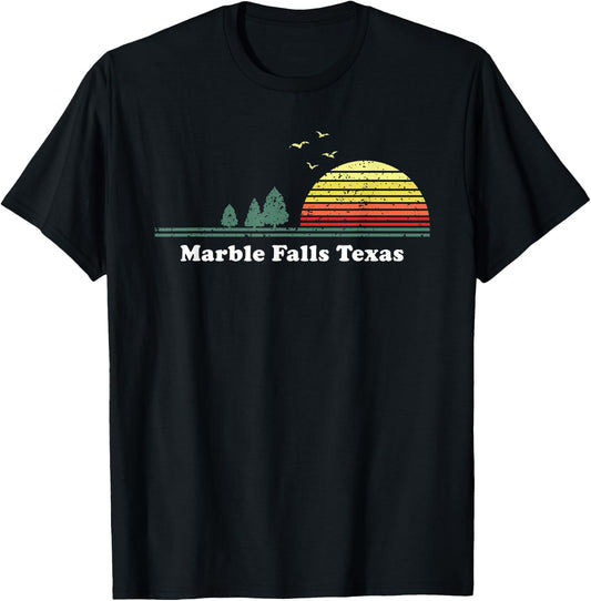 Vintage Marble Falls, Texas Sunset Souvenir Print T-Shirt - T-Shirt | Black