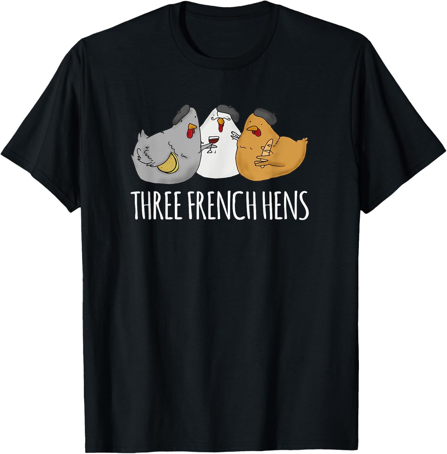 Cute Christmas Carol with Three French Hens T-Shirt - T-Shirt | Black